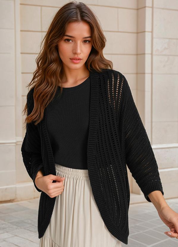 Casaco Alongado de Tric� (Preto)