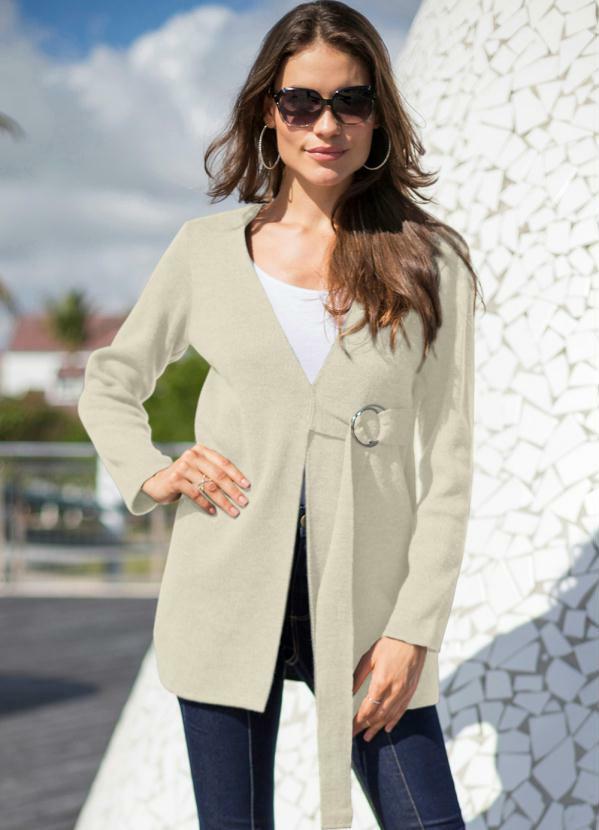Casaco de Tric� Alongado (Bege)