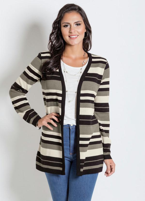 Casaco (Listrado) Alongado com Abertura Casaco (Listrado) Alongado com Abertura