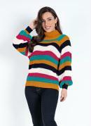 Casaco Listrado com Gola Alta