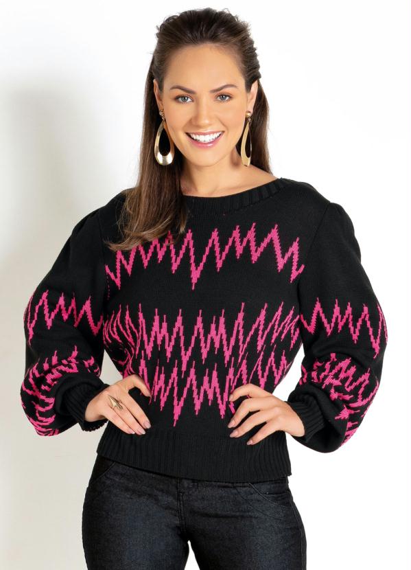 Casaco (Preto) com Mangas Longas Bufantes Casaco (Preto) com Mangas Longas Bufantes