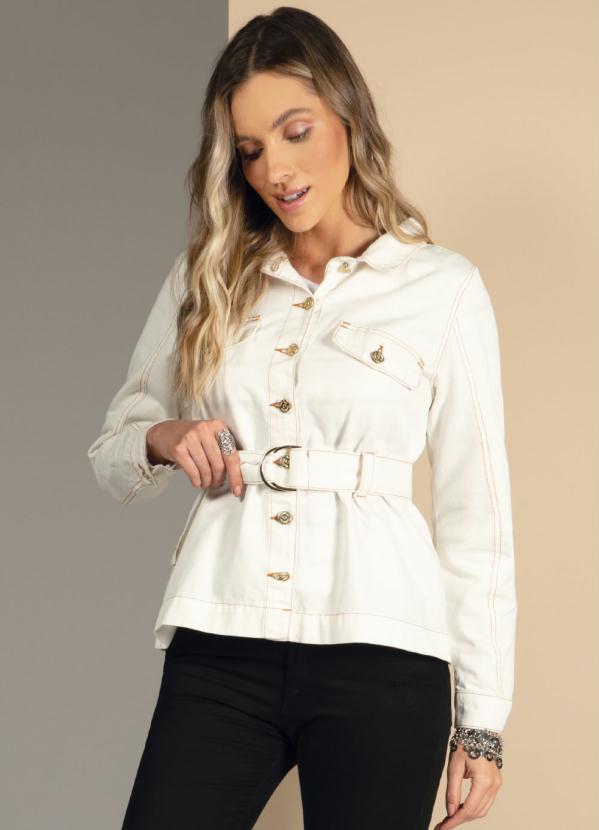 Jaqueta com Faixa Ajust�vel na Cintura (Off White)