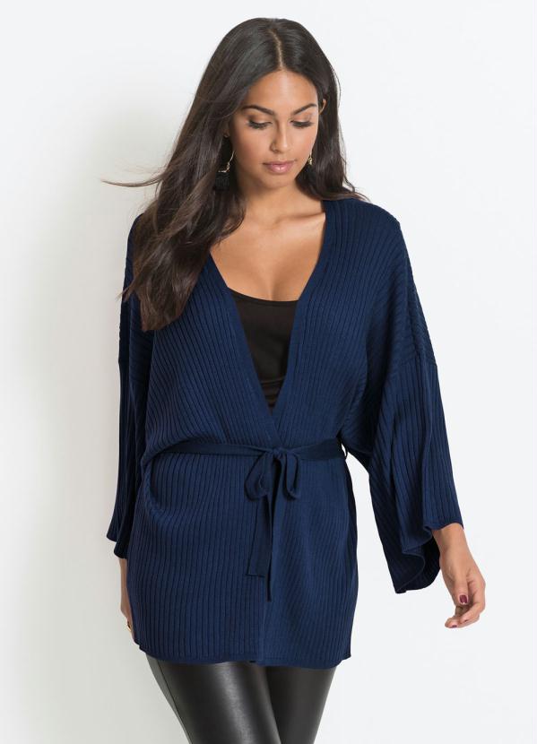 Kimono de Tricô com Amarração (Azul) Kimono de Tricô com Amarração (Azul)