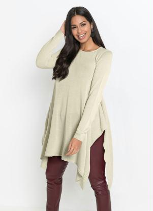 Poncho de Tric� Assim�trico Oversized (Areia)