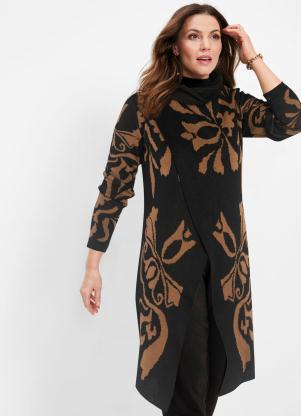 Poncho de Tric� Transpassado (Marrom/Preto)