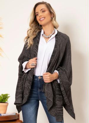 Poncho em Tric� (Cinza Mescla) Amplo