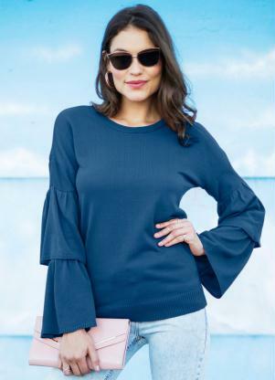 Suéter de Tricô Manga Sino (Azul) Suéter de Tricô Manga Sino (Azul)