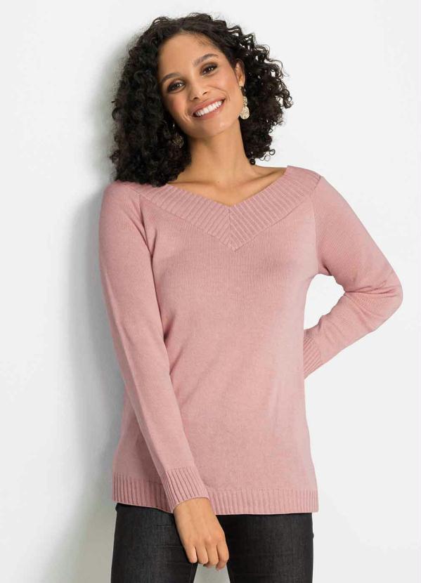 Su�ter Decote V Frente e Costas (Ros�)