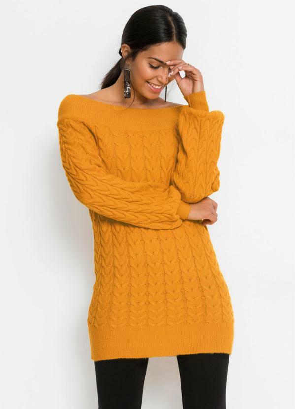 Su�ter em Tric� Ombro a Ombro Trabalhado (Amarelo)
