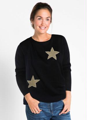Suéter Tricô com Estrelas Mangas Longas (Preto) Suéter Tricô com Estrelas Mangas Longas (Preto)