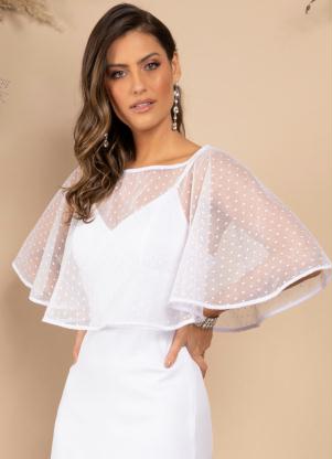 Blusa Capa (Branca) em Tule Decorado Blusa Capa (Branca) em Tule Decorado