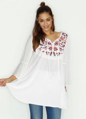 T�nica com Detalhes Bordados (Off White)
