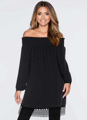 T�nica Ombro a Ombro com Renda (Preto)