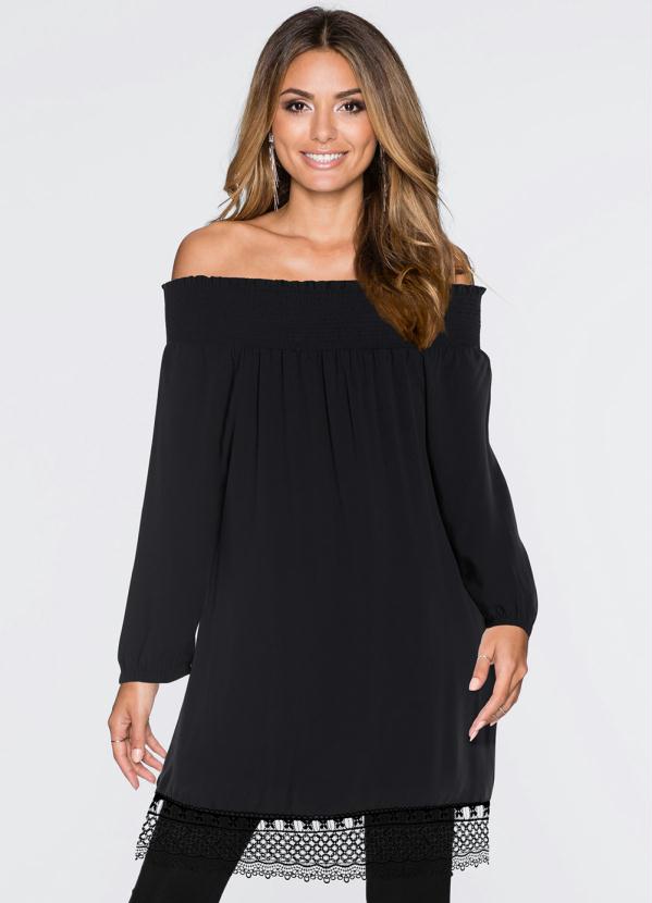 T�nica Ombro a Ombro com Renda (Preto)