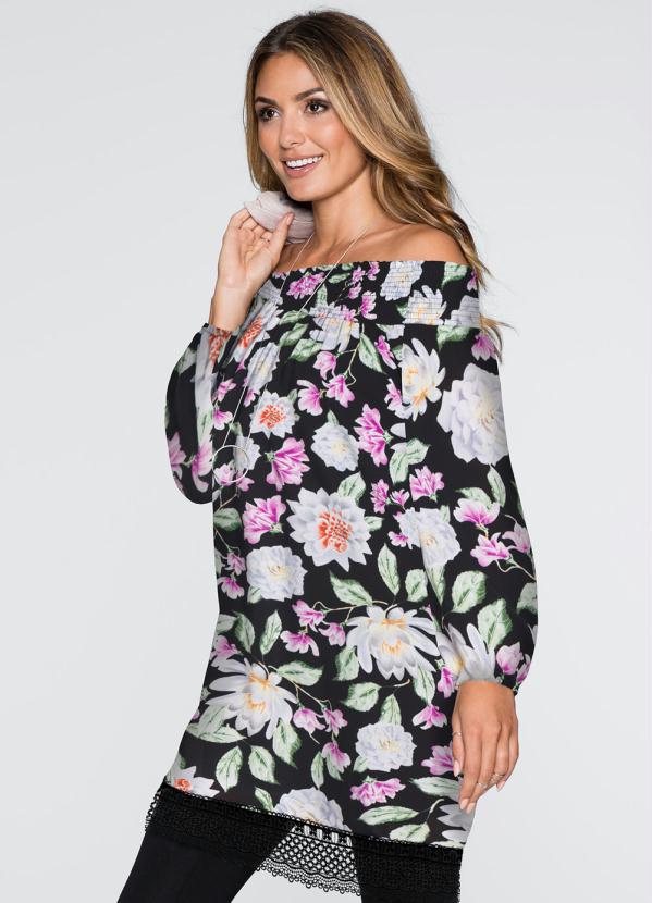 Túnica Ombro a Ombro com Renda (Preto) Túnica Ombro a Ombro com Renda (Preto)