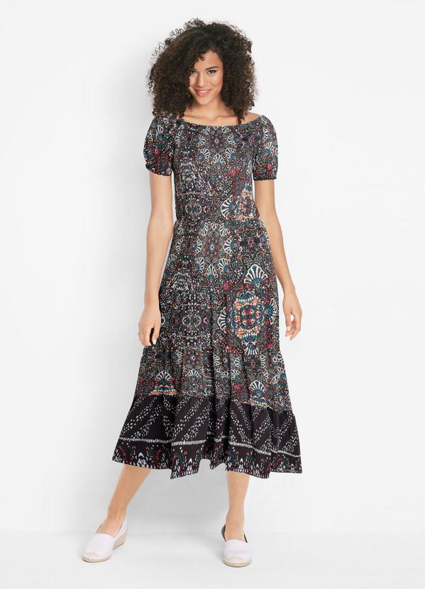 Vestido Ciganinha em Camadas (Mandala Verde)