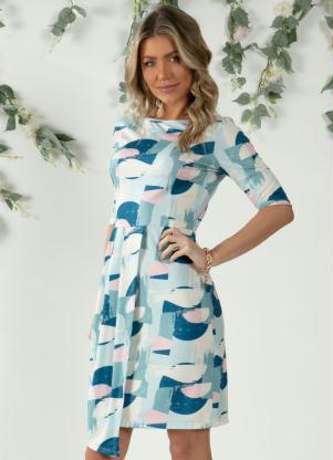 Vestido (Abstrato Azul) com Transpasse Drapeado