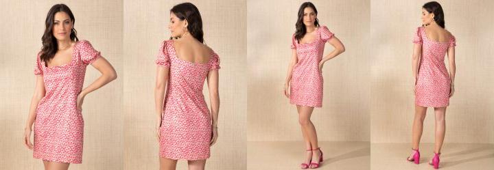 Vestido Abstrato Bege com Bolsos