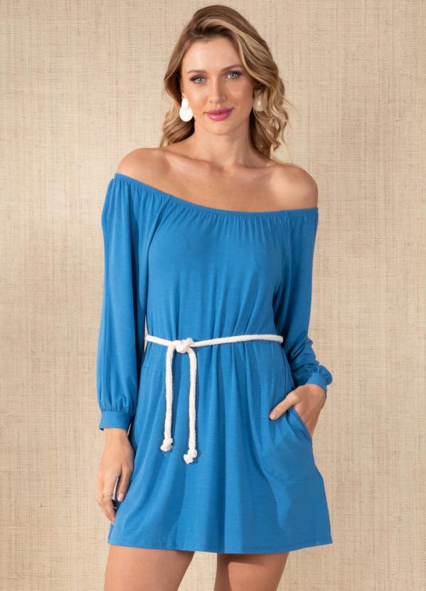 Vestido (Azul) com Cordel para Amarrar na Cintura