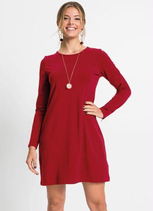 Vestido Básico Manga Longa em Malha Crepe (Bordô) Vestido Básico Manga Longa em Malha Crepe (Bordô)