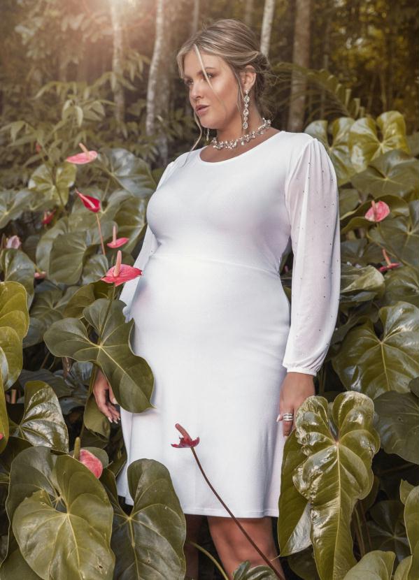 Vestido Cl�ssico (Branco) com Transpar�ncia