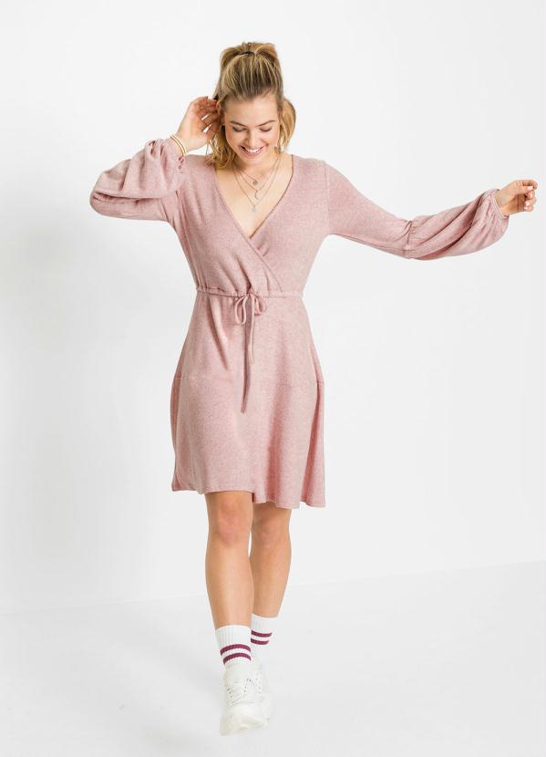 Vestido com Amarra��o e Decote Transpassado (Ros�)