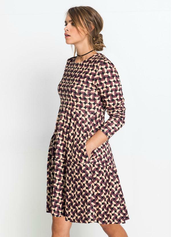 Vestido com Bolsos e Mangas Longas (Marrom) Vestido com Bolsos e Mangas Longas (Marrom)