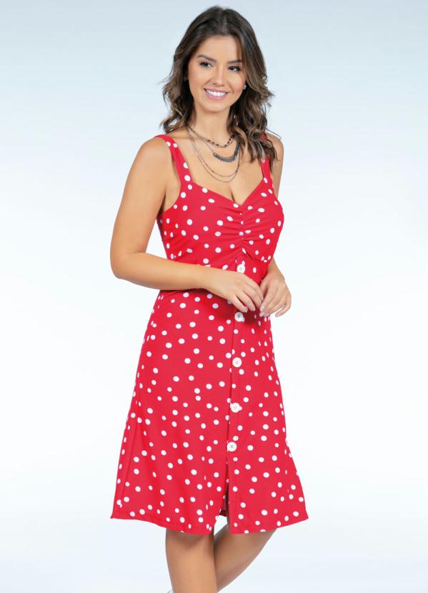 Vestido com Botões (Poá Vermelho) Vestido com Botões (Poá Vermelho)