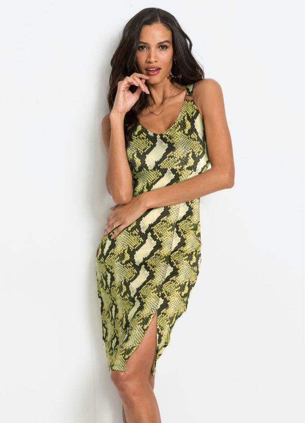 Vestido com Fenda Estampado (Cobra Amarelo)