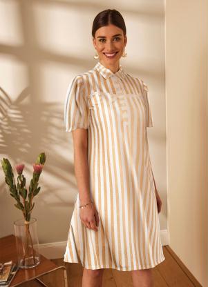 Vestido com Gola Colarinho (Listrado Off)