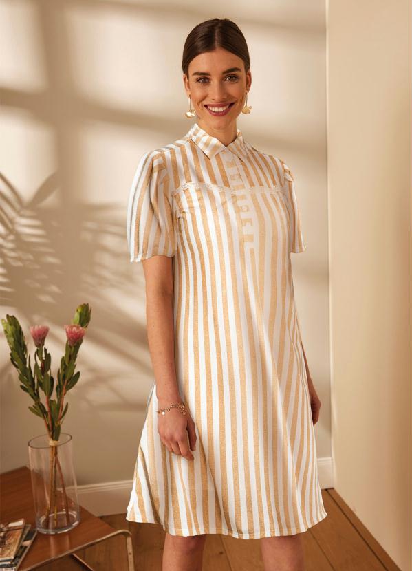 Vestido com Gola Colarinho (Listrado Off)