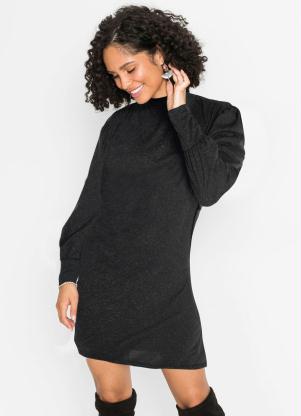 Vestido com Mangas Bufantes (Preto Mesclado)