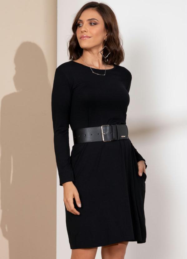 Vestido com Mangas Longas e Bolsos (Preto) Vestido com Mangas Longas e Bolsos (Preto)
