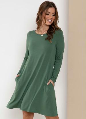 Vestido com Mangas Longas e Bolsos (Verde)