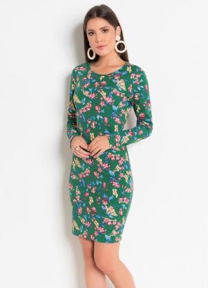 Vestido com Mangas Longas e Tubinho (Floral)