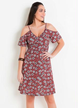 Vestido com Ombro Vazado (Floral Bord�)