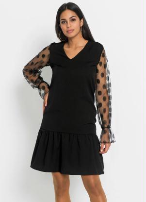 Vestido com Po� nas Mangas (Preto)