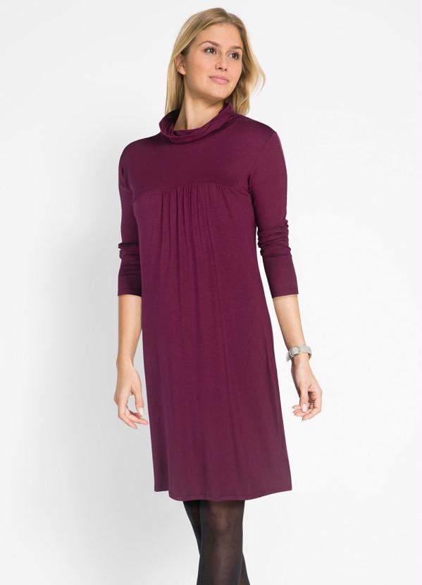 Vestido com Recorte no Busto e Gola Alta (Vinho)