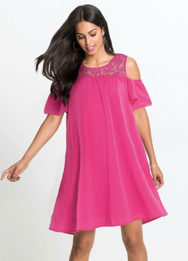 vestido pink de renda