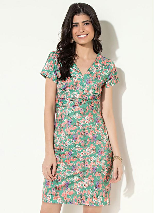 Vestido com Tor��o (Floral Verde) Quintess