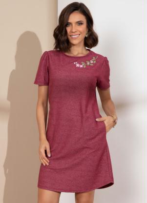 Vestido Curto (Bordô) com Bolsos Vestido Curto (Bordô) com Bolsos