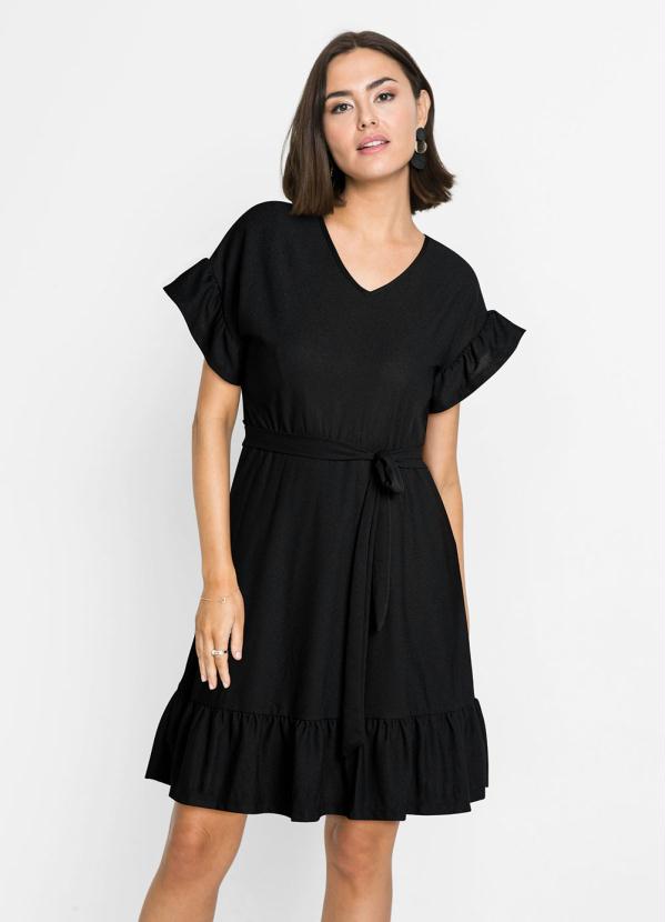 Vestido Curto com Babado (Preto)