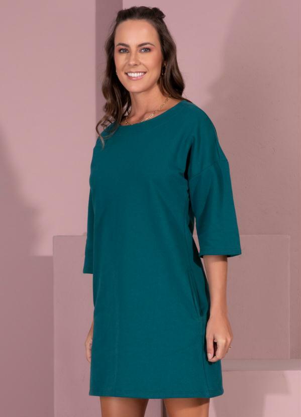 Vestido Curto em Moletinho (Verde) com Bolsos Vestido Curto em Moletinho (Verde) com Bolsos