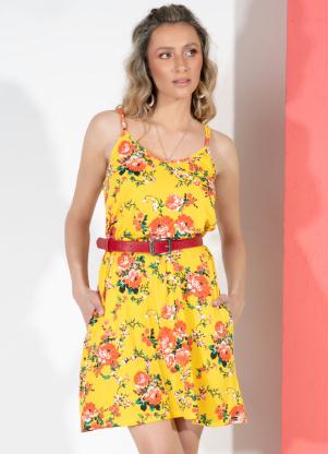 Vestido Curto (Floral Amarelo) com Tiras Costas