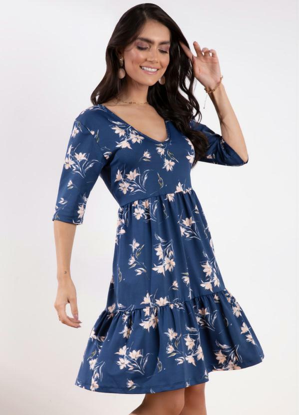 Vestido Curto (Floral Marinho) Soltinho Vestido Curto (Floral Marinho) Soltinho