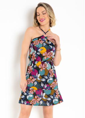 Vestido Curto (Floral Preto) com Argola