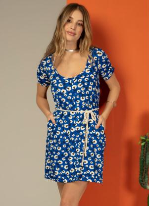Vestido Curto (Florzinha Azul) com Bolso