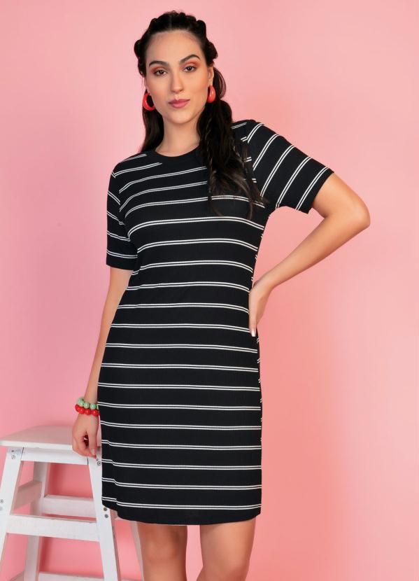 Vestido Curto (Listrado) com Mangas Rovitex