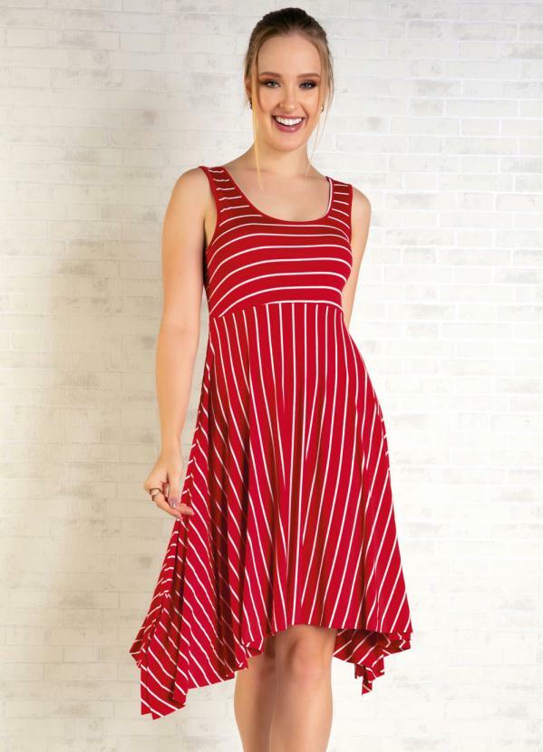 Vestido Curto (Listrado Vermelho) com Saia Ampla