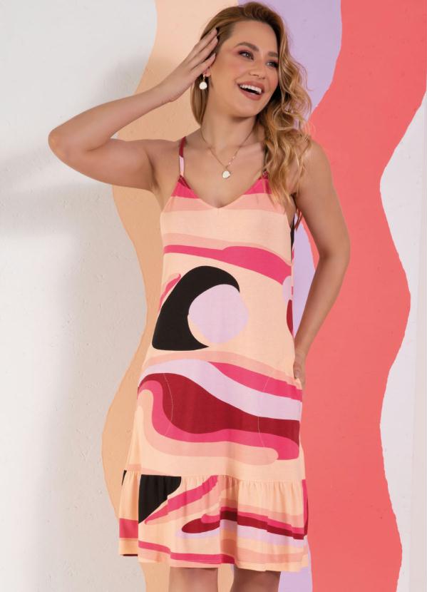 Vestido Curto (Ondas Rosa) com Babados na Barra